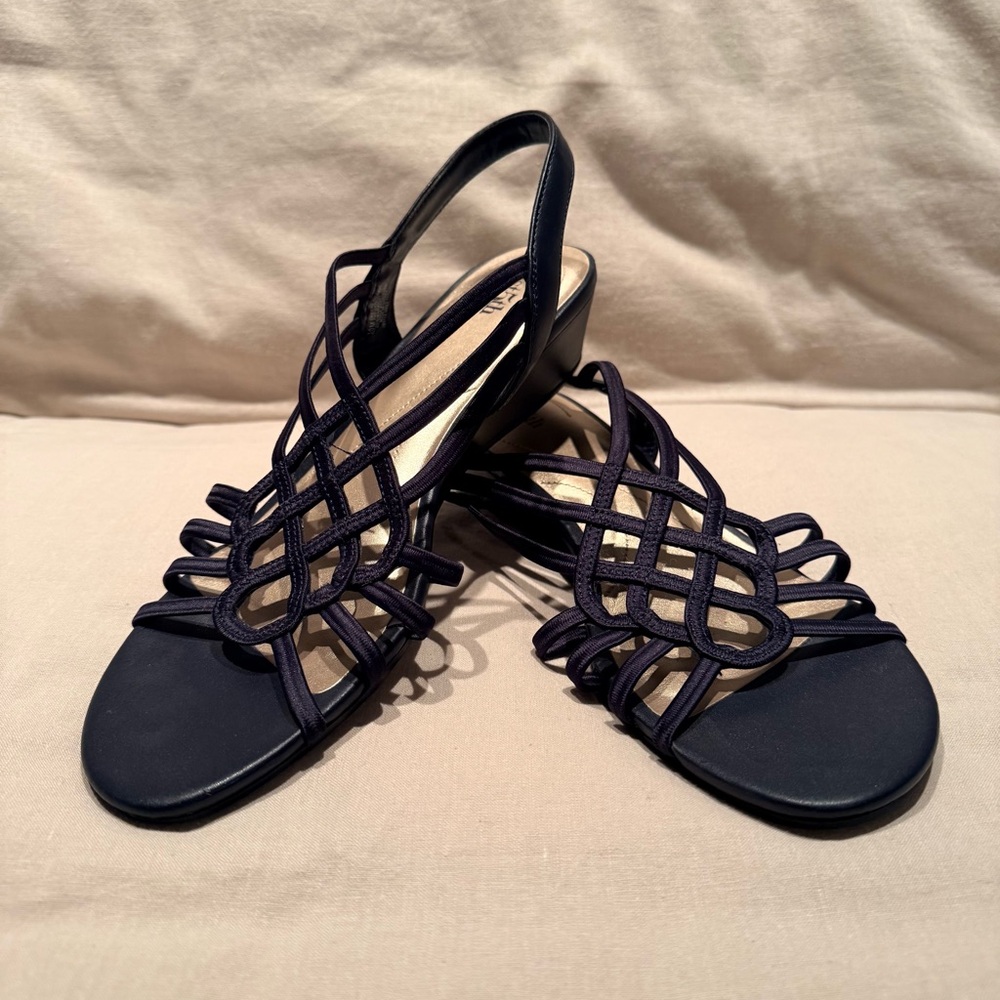 Elegant Navy Blue Strappy Women's Sandals | Elastic Strap | Size 10 - Picture 3 of 13